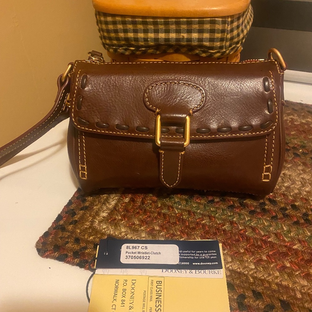 Dooney & Bourke Brown Leather Wristlet Clutch